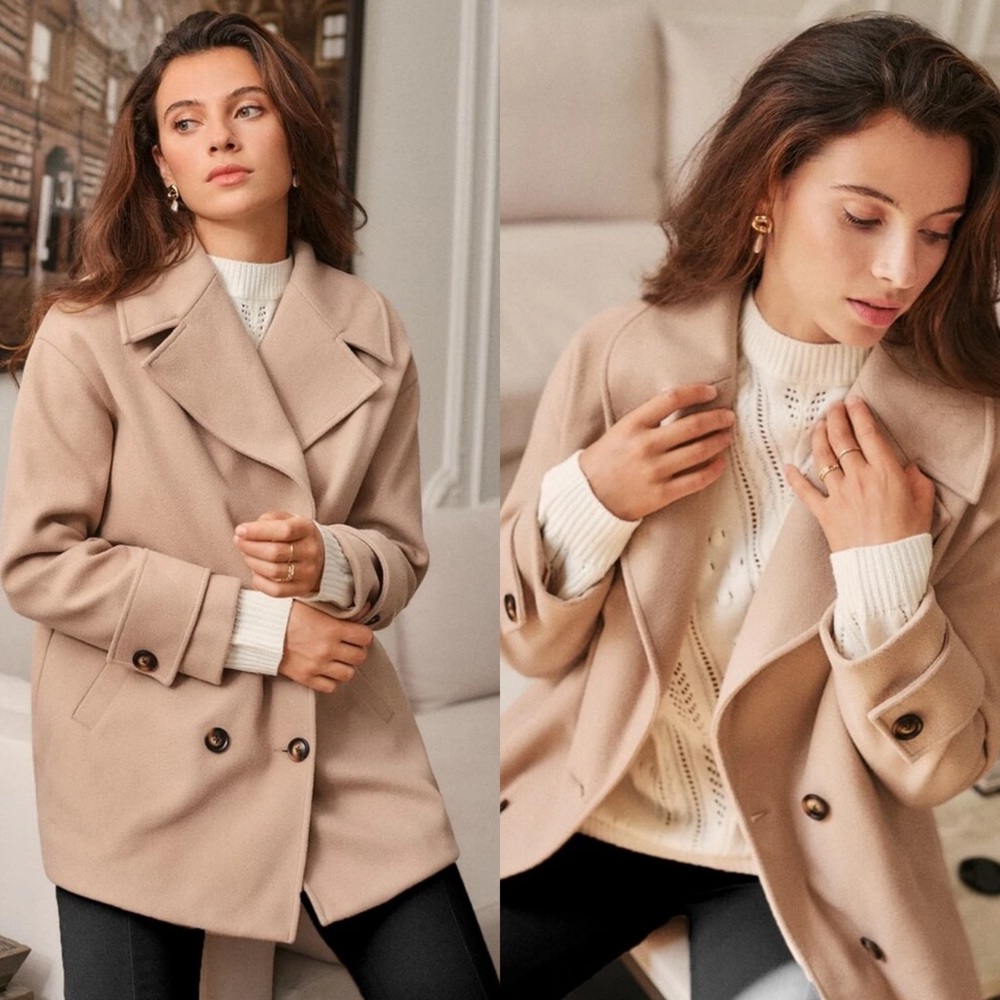 Elegant Tan Pea Coat for Women